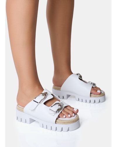Public Desire Equinox White Chunky Jute Detail Buckle Flatform Sandals