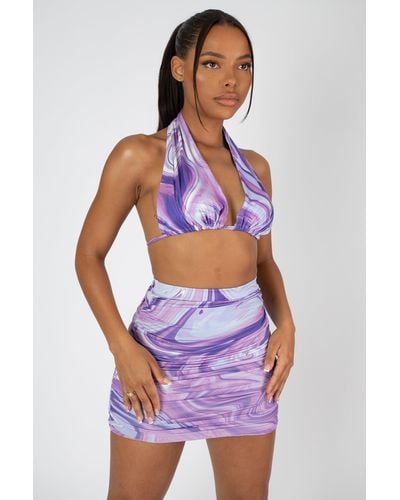 Public Desire Slinky Ruched Mini Skirt Purple