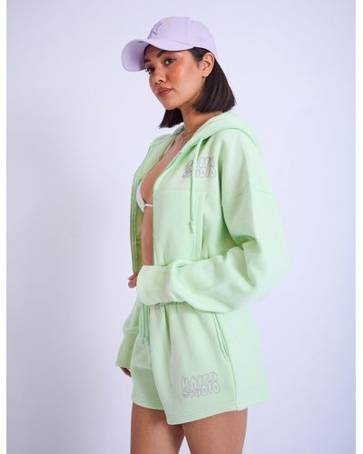Public Desire Kaiia Studio Bubble Logo Cropped Zip Up Hoodie Lime & Lilac - Green