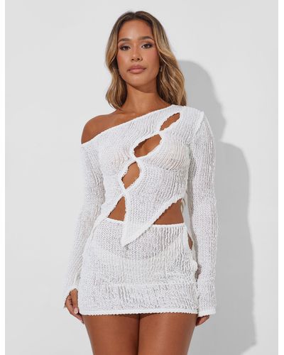Public Desire Textured Knit Cut Out Mini Skirt Co Ord White