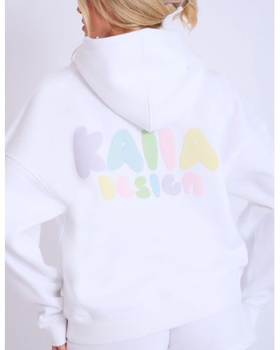 Public Desire Kaiia Design Bubble Logo Oversized Hoodie Off White & Rainbow - Pink