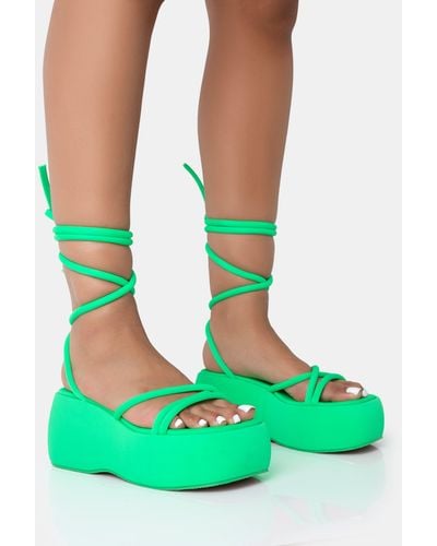 Public Desire Full Moon Lime Nylon Lace Up Chunky Platform Sandals - Green