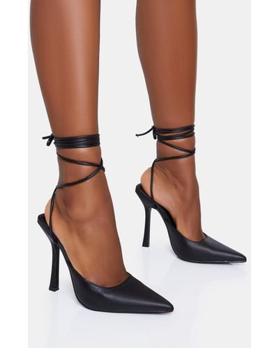 Public Desire Verity Black Pu Slingback Lace Up Pointed Court Stiletto Heels - Multicolour