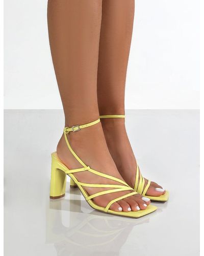 Public Desire Clemmy Yellow Pu Strappy Square Toe Heels