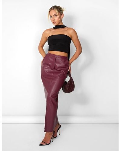 Public Desire Kaiia Leather Look Maxi Skirt In Burgundy - Red
