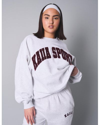 Public Desire Kaiia Sport Slogan Oversized Sweatshirt Light Grey Marl