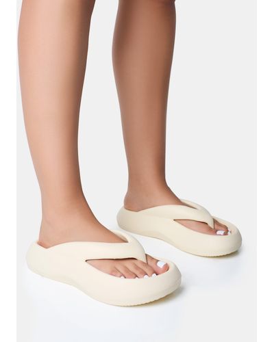 Public Desire Guilty Cream Chunky Toe Post Slider Sandals - White