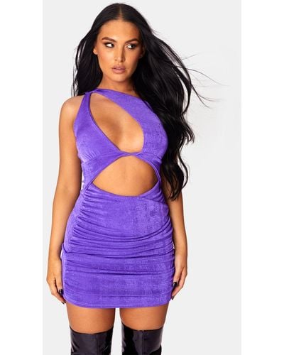 Public Desire Asymetric Cut Away Slinky Mini Dress Purple