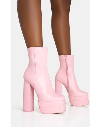 Public Desire Supine Baby Pink Pu Chunky Heeled Platform Ankle Boots