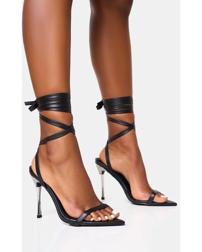 Public Desire Ultimate Black Lace Up Diamante Encrusted Pointed Toe Stiletto Heels