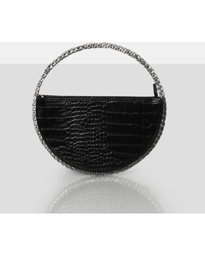 Public Desire The Alessia Black Croc Circle Diamante Mini Handbag