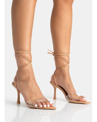 Public Desire Unruly Nude Pu Perspex Strappy Lace Up Pointed Toe Stiletto Heels - Multicolour