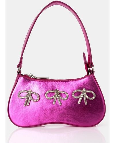 Public Desire The Ariel Metallic Pink Bow Diamante Shoulder Bag - Purple