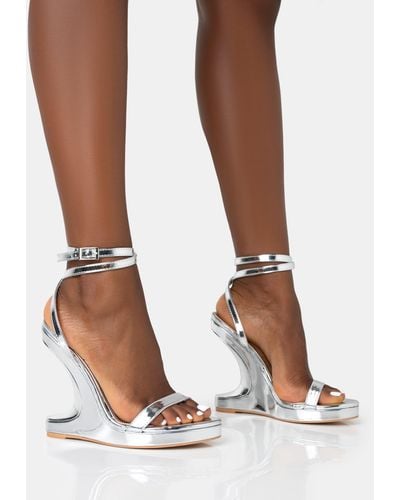 Public Desire A-list Silver Mirror Barley There Wrap Around Platform Cut Out Wedge Heels - Brown
