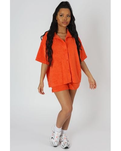 Public Desire Oversized Short Sleeve Towelling Shirt Orange