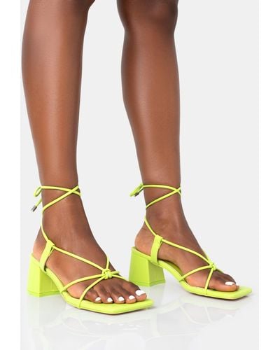 Public Desire Aloha Lime Lace Up Block Mid Heeled Sandals - Green