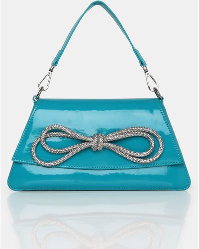 Public Desire The Faya Teal Bow Detail Diamante Crossbody Bag - Blue