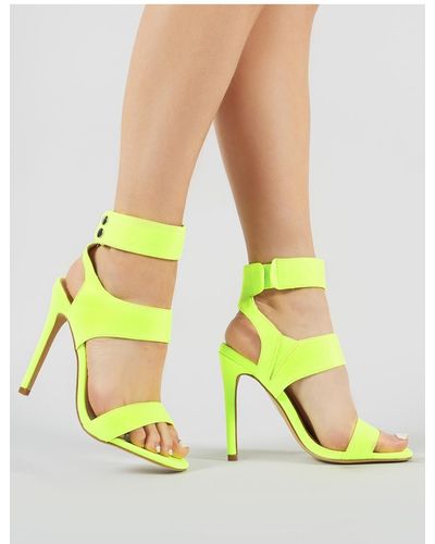 Public Desire Pulse Strappy Stiletto Heels In Neon Yellow