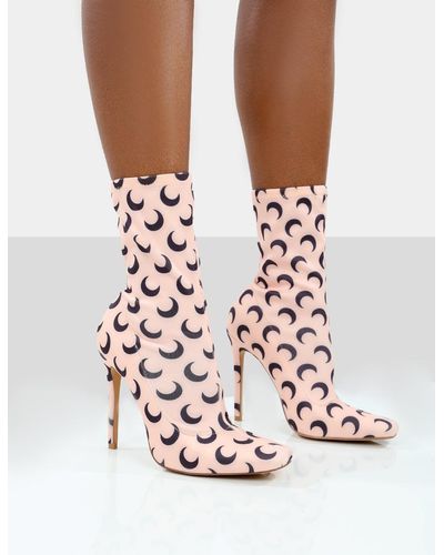 Public Desire Saturn Return Pink Pointed Toe Stiletto Printed Sock Boots