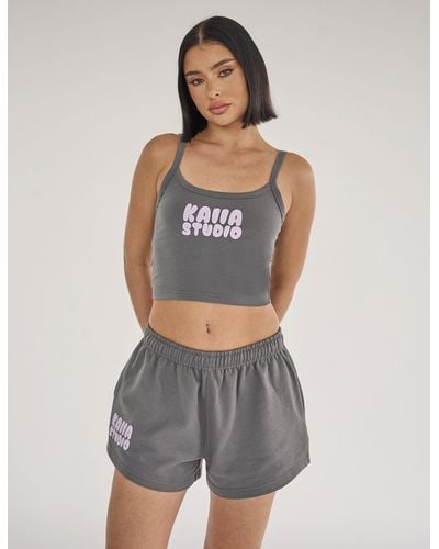 Public Desire Kaiia Studio Bubble Logo Cami Vest Top Dark Grey & Lilac