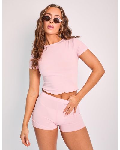 Public Desire Ribbed Micro Shorts Co Ord Pink
