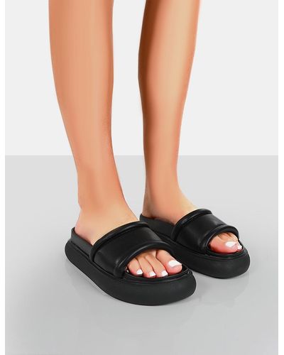 Public Desire Demi Black Pu Slider Sandals