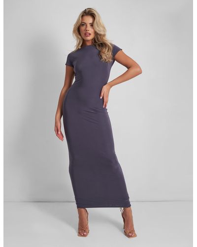 Public Desire Kaiia Slinky Low Back Maxi Dress Charcoal - Purple