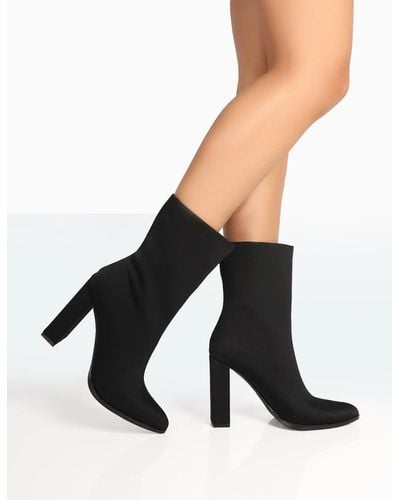 Public Desire Bridget Black Nylon Pointed Toe Block Heeled Ankle Boots