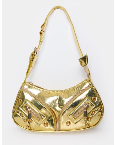 Public Desire The Candice Zip Detailed Gold Croc Shoulder Bag - Metallic