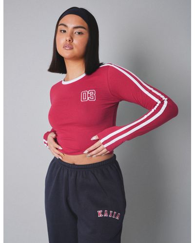 Public Desire Kaiia Sporty Long Sleeve Tee With Contrast Binding In Red And White