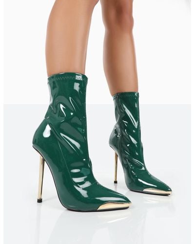 Public Desire Player Green Patent Stiletto Heel Ankle Boots