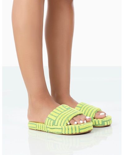 Public Desire Juicy Lime Yellow Terry Towelling Slider Slippers - Multicolour