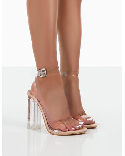 Public Desire Alia Wide Fit Strappy Clear Perspex High Heels - Pink