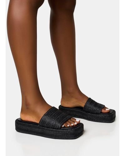 Public Desire Eclipse Black Raffia Platform Sandals - Brown