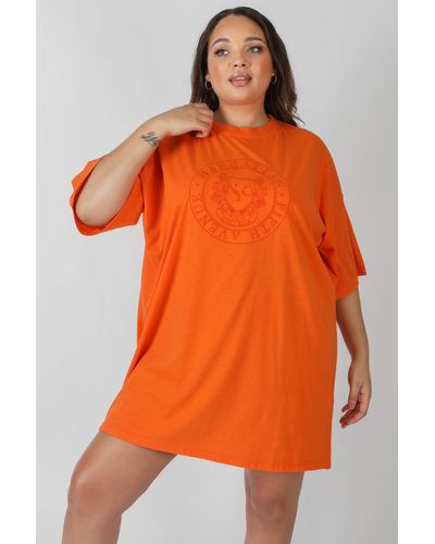 Public Desire Curve Manhattan Embroidered Oversized T-shirt Dress Orange