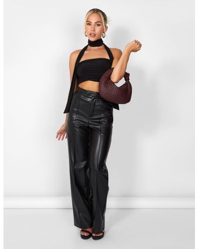 Public Desire Kaiia Leather Look Wide Leg Trousers In Black - Multicolour