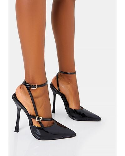 Public Desire Idol Black Patent Buckle Strappy Detail Stiletto Pointed To Court High Heels - Multicolour
