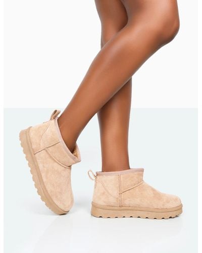 Public Desire Flurry Beige Faux Suede Ultra Mini Ankle Boots - Multicolour