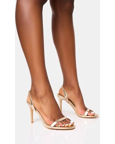 Public Desire Barely Gold Round Toe Slingback Stiletto Heels - Brown