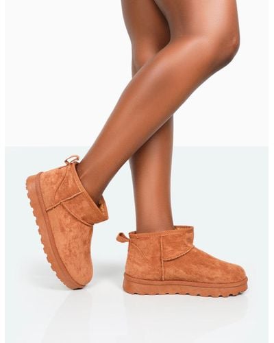 Public Desire Flurry Chestnut Brown Faux Suede Ultra Mini Ankle Boots - Multicolour