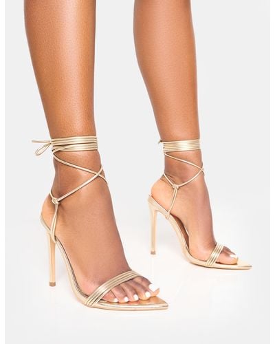 Public Desire Merlot Metallic Gold Lace Up Wrap Around Pointed Toe Stiletto Heels - Multicolour
