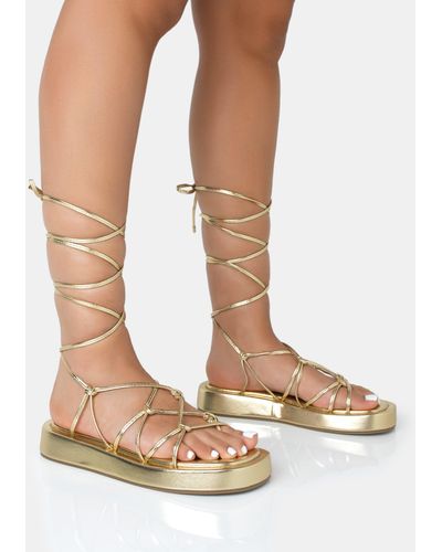 Public Desire Babygirl Gold Flatform Lace Up Sandals - Natural