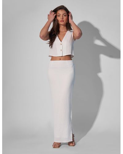 Public Desire Kaiia Textured Column Side Split Maxi Skirt Co-ord White - Grey