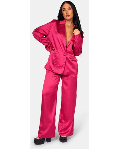 Life Of The Party Hot Pink Satin Trouser Pants