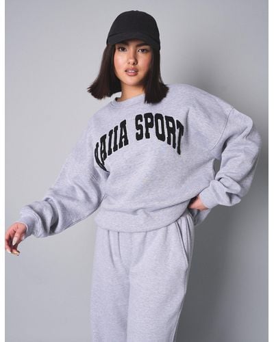 Public Desire Kaiia Sport Slogan Oversized Sweatshirt Grey Marl