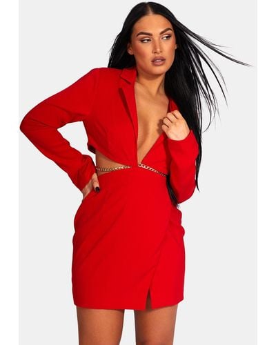 Public Desire Cut Out Chain Waist Blazer Dress Red
