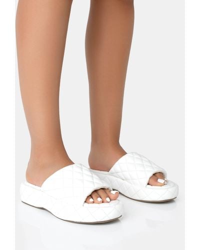 Public Desire Mykonos White Flatform Quilted Slider Sandals