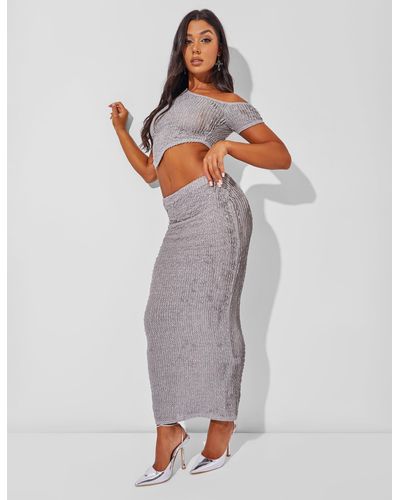 Public Desire Textured Maxi Skirt Co Ord Grey