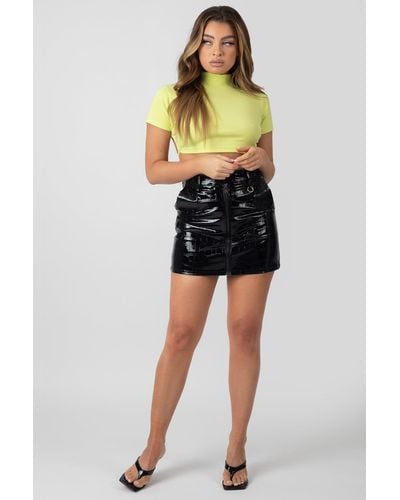 Public Desire High Neck Tie Back Crop Top Lime - Multicolour