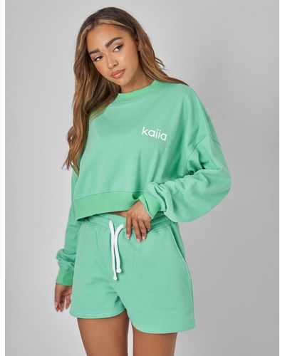 Public Desire Kaiia Slogan Cropped Sweatshirt Green